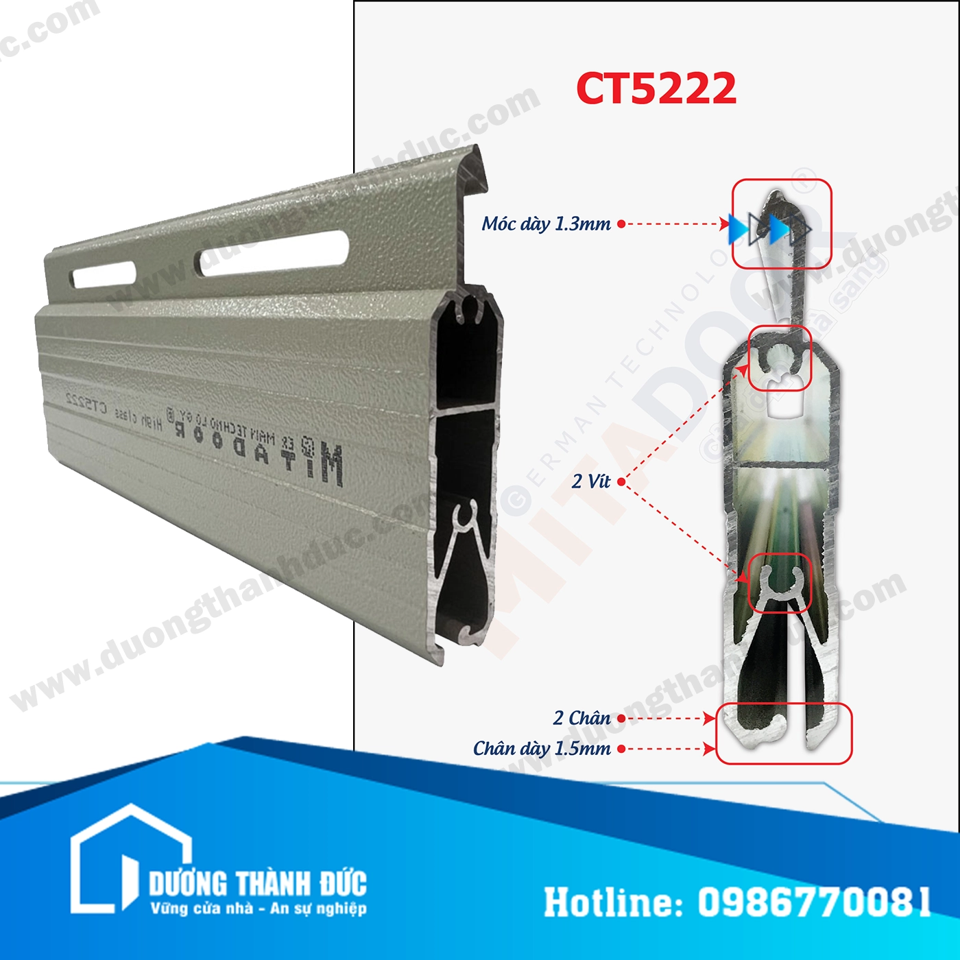 Cửa Cuốn Mitadoor CT5222 Nan Nhôm Khe Thoáng