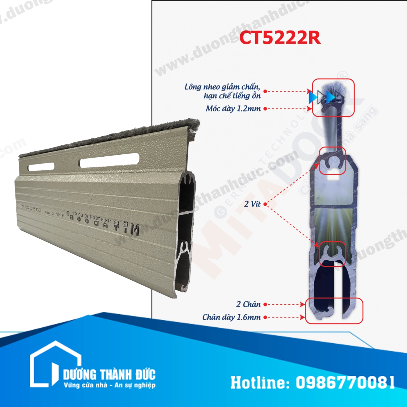 Cửa Cuốn Mitadoor CT5222R Cao Cấp Nan Nhôm Khe Thoáng